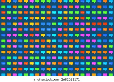 Colored online chat bubbles, user  communication network. Monitoring user activity, text messaging  and communication.