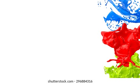 Colored paint splashes on white background 3D rendering