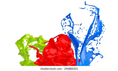 Colored paint splashes on white background 3D rendering