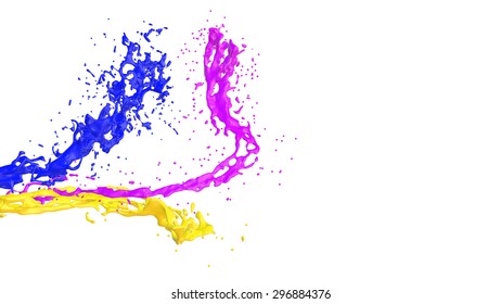 Colored paint splashes on white background 3D rendering