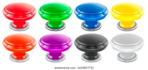 Colored push buttons, set. 3D rendering isolated on white background