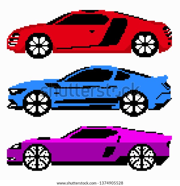 colored race cars\
collection pixel\
art