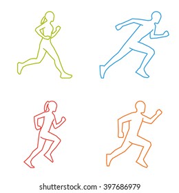 Colored Silhouettes Runners Line Vector Figures Stock Vector (Royalty ...