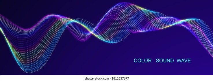 Colored Sound Wave. Equalizer For Music. Futuristic Dots Background. 3D Rendering. Widescreen