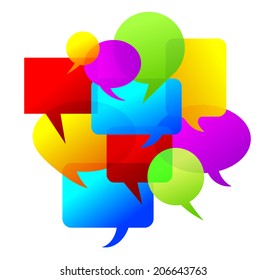 colored speech bubbles as metaphor for many opinions