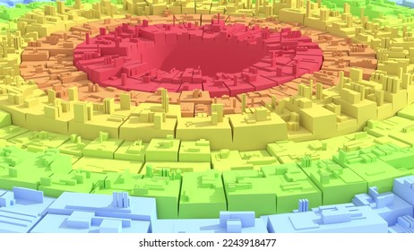 Colored tech rings revolve endlessly intro 3d render