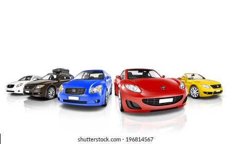 Colorful 3D Cars In A Row