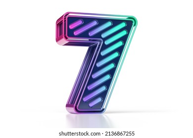Colorful 3D neon alphabet  Futuristic style number 7 in pink to green gradient  High quality 3D rendering 