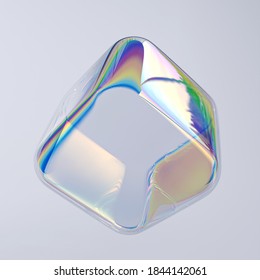 Colorful 3d shape cube holographic gradient  geometric art poster template  dispersion effect glass 3d rendering
