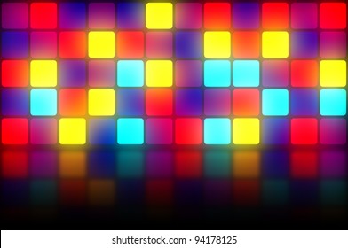 Colorful 80s club dancefloor background with glowing light grid