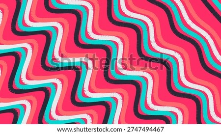 A colorful abstract background featuring repeating wavy lines in a zigzag pattern.