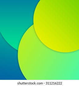 Colorful abstract background. Wallpaper. Circles. Green and blue. Modern material design.