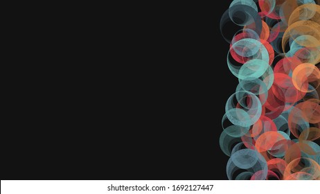 Colorful abstract complexity of bubble texture on the dark background. Horizontal background with 16:9 aspect ratio.
