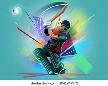 Colorful Abstract Cricket Player Illustration