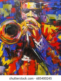 Colorful Abstract Jazz Trumpet Player Illustration