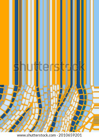 Colorful abstract of many tiles in a kind of logjam straightening out at a turn into rigid parallels, with digital painting effects, for themes of control and process, transformation, conformity Stock photo © 