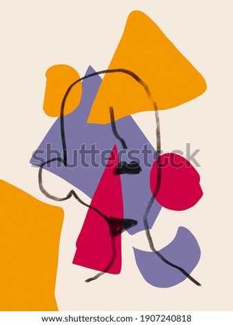 Colorful abstract neoplasticism and cubism art style With woman portrait line art. Painting with primary color in Bauhaus style with abstract people. For print and wall art and art product
