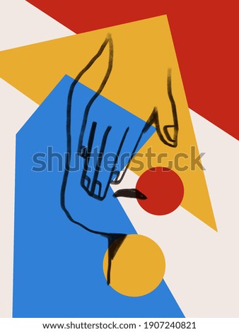 Colorful abstract neoplasticism and cubism art style With woman portrait line art. Painting with primary color in Mondrian style with abstract people. For art product print and poster.