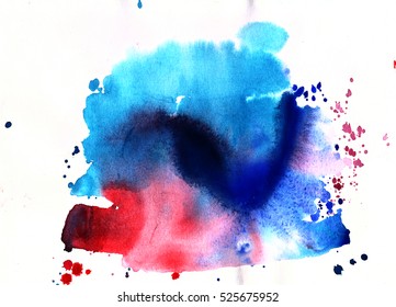 Colorful Abstract Watercolor Art Hand Paint On White Background: Saturated Red, Pink, Blue, Purple