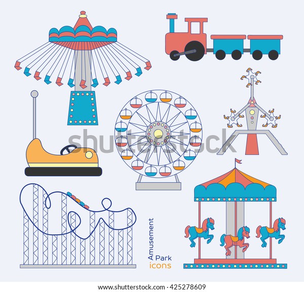 Colorful\
amusement park or funfair attraction\
icons