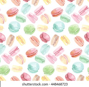 Colorful Assorted Macaroon Seamless Pattern. Watercolor Illustration 
