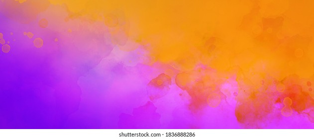 Colorful background in purple pink and yellow orange and red colors, colorful painted background texture in abstract sunset or sunrise sky illustration with watercolor paint blotches