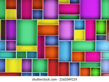 Colorful Background. Three-dimensional Cells Of Different Sizes. Rainbow Background From Cubes. Children Background From Geometric Shapes. Children Voluminous Decorations. 3d Rendering.