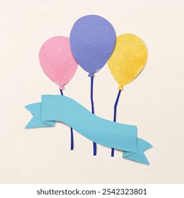 Colorful balloons in pink, purple, and yellow with a blue banner. Perfect for celebrations, parties, and festive occasions. Use these vibrant balloons for birthday invitations and decorations. - Powered by Shutterstock