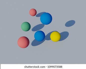 Colorful Balls Bouncing On The Grey Surface 3D Illustration.