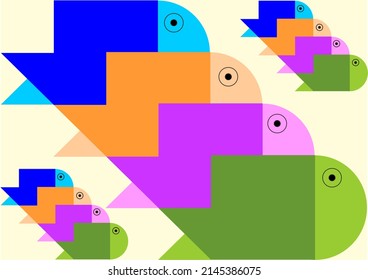 Colorful Beautiful Mother And Baby Fish Illustration
