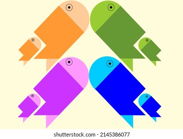 Colorful Beautiful Mother And Baby Fish Illustration
