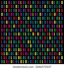 Colorful binary codes on black background
