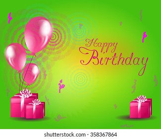 Colorful Birthday Card Pink Balloons Gifts Stock Illustration 358367864 ...