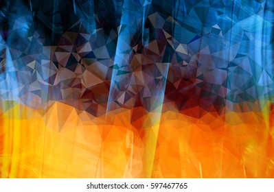 Colorful blue and orange abstract geometric background with triangular
