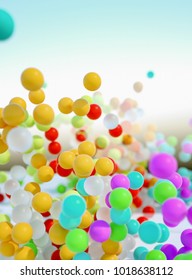 colorful bouncing balls outdoors against blue sunny sky - 3d rendering