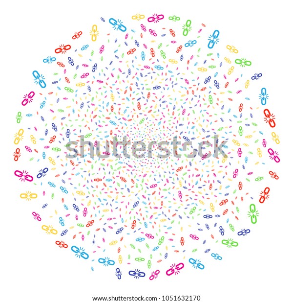 Colorful Break Chain Link carnival round\
cluster. Raster round cluster burst created by scatter break chain\
link elements. Multi Colored Raster\
abstraction.