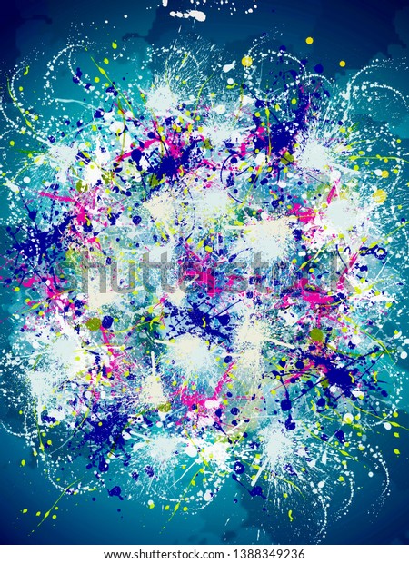 Download Colorful Bright Ink White Splashes On Stock Illustration 1388349236