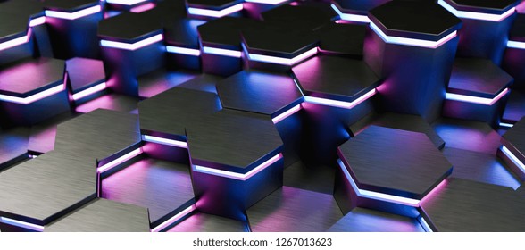 colorful bright neon uv blue and purple lights abstract hexagons background pattern - 3D rendering - Illustration  - Powered by Shutterstock