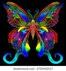 colorful butterfly vector on solid black background.