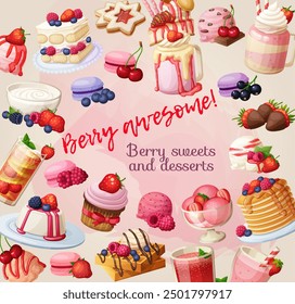 Colorful cartoon berry dessert background. Sweets collection set - Powered by Shutterstock