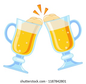 Colorful cartoon two fancy beer glass. Refreshing drinks for birthday party. Oktoberfest themed illustration for icon, sticker, patch, label, badge, certificate, leaflet or banner decoration - Powered by Shutterstock