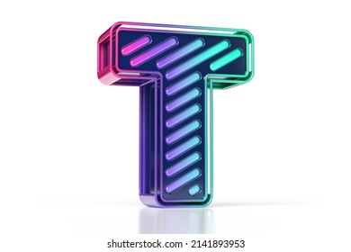 Colorful casino style font  Shiny luminous letter T in violet to blue gradient  High quality 3D rendering 