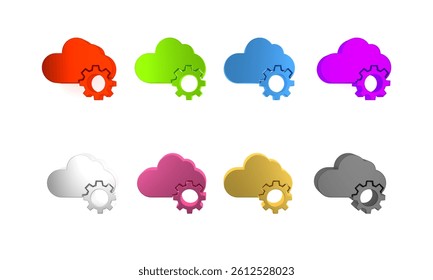 Colorful Cloud technology data transfer and storage icon isolated on white background. Adjusting, service, setting, maintenance, repair, fixing. Minimalism concept. 3D render illustration