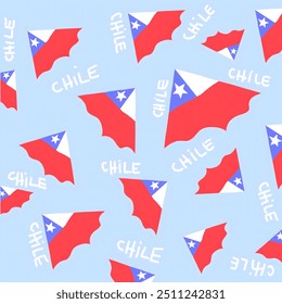 Colorful collage featuring the Chilean flag and traditional kites flying high in the sky, celebrating Chile's Independence Day on September 18th. - Powered by Shutterstock