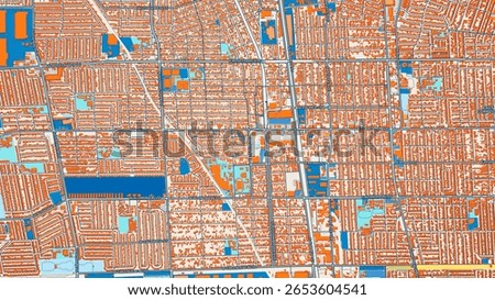Colorful Compton Art Map with Labels and Buildings with many details for urban roads, paths and disctricts.