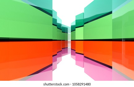 Colorful corridor architecture 3D render