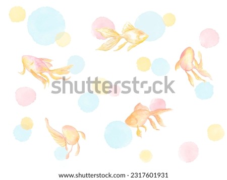 A colorful and cute watercolor background with goldfishes and polka dots.