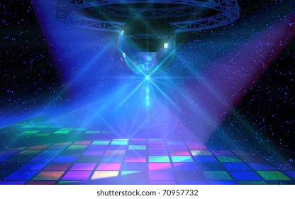 Colorful dance floor with mirror ball