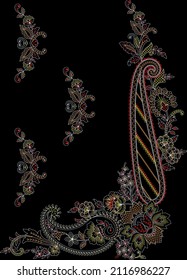 Colorful decorative embroidery Kashmiri tanka style Paisley pattern Artwork