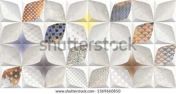 Colorful Digital Wall Tiles Design Bathroom Stock Illustration 1369660850